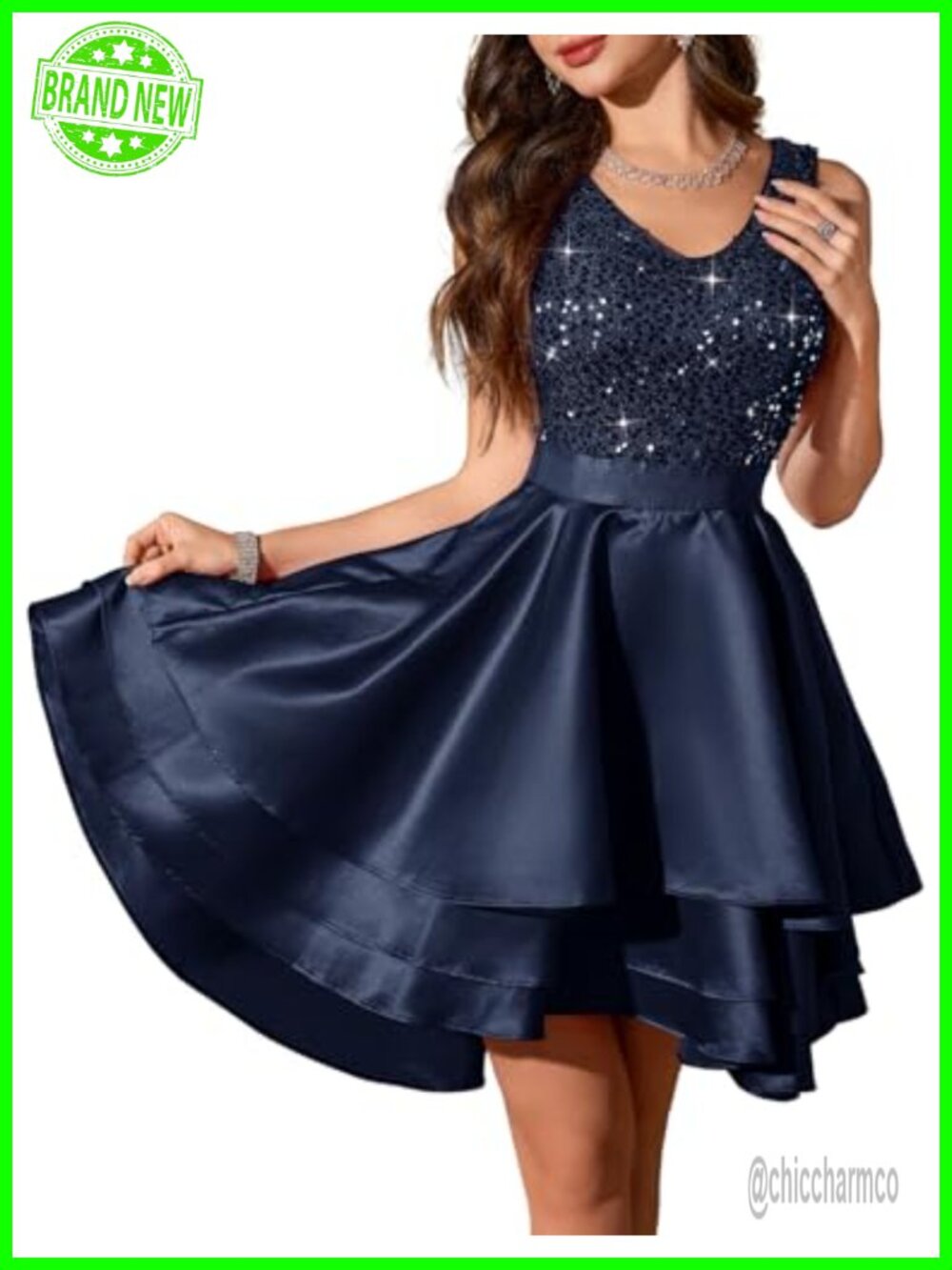 Sequin Homecoming Dress Sleeveless V-Neck High Low Hemline Formal